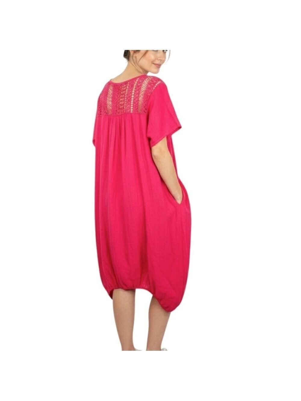 Bella pure Italian linen watermelon pink bubble hem lagenlook summer dress